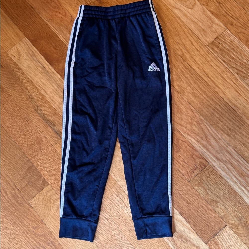Adidas Kids Dark Blue Joggers with White Stripes